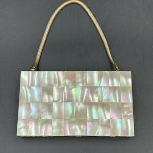 1940-50s mother of pearl compact Minaudiere wedding purse